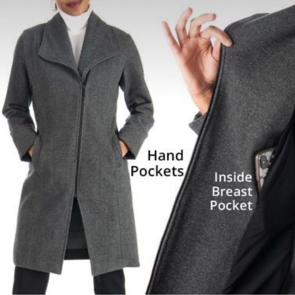 Betabrand Crossover Jacket Charcoal Gray Medium Above Knee Asymmetrical Zip